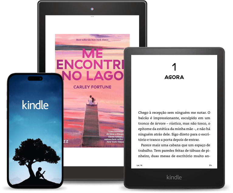 Livro aberto no celular, tablet e Kindle